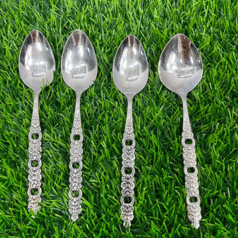 Oneida Community Stainless‎ Silverware Spoons Ornate Floral Handle Set of 4